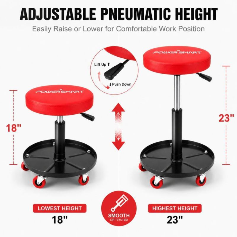 Asiento Rodante PowerSmart de 150 kg con Bandeja de Herramientas Acolchada