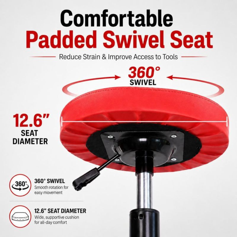 Asiento Rodante PowerSmart de 150 kg con Bandeja de Herramientas Acolchada