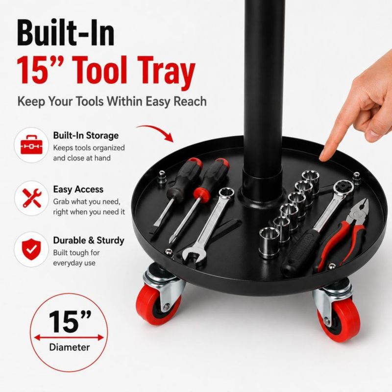 Asiento Rodante PowerSmart de 150 kg con Bandeja de Herramientas Acolchada
