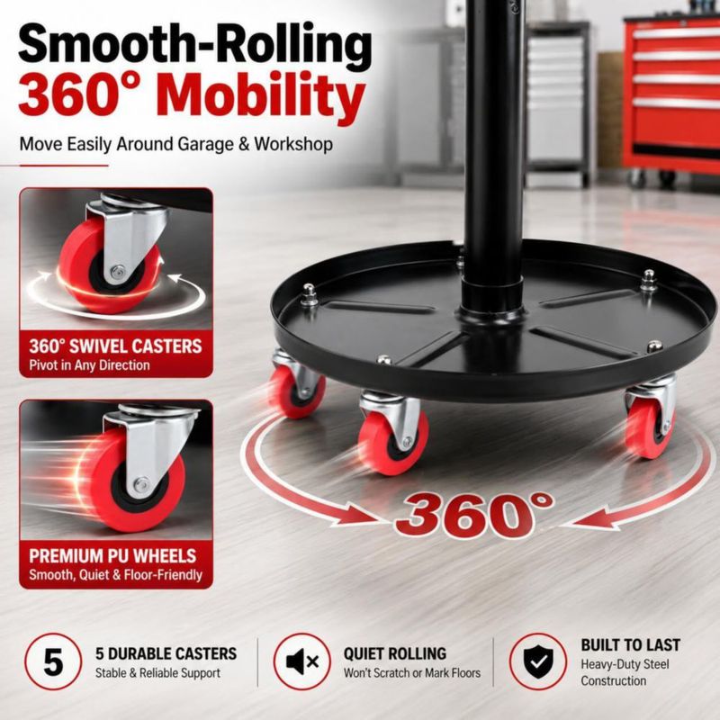 Asiento Rodante PowerSmart de 150 kg con Bandeja de Herramientas Acolchada
