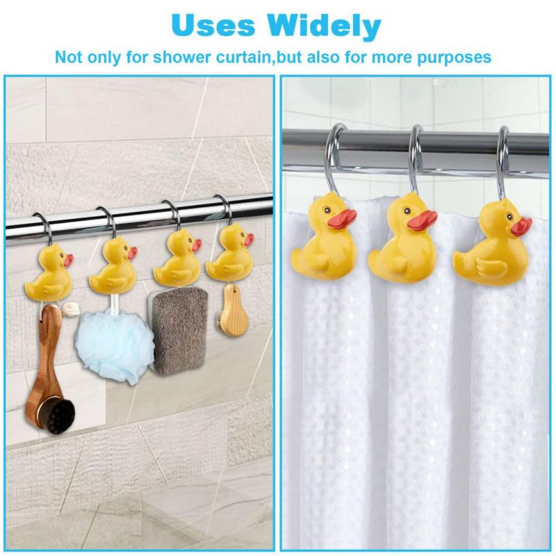 Ganchos de cortina de ducha AGPTEK 12 uds Patito amarillo de resina