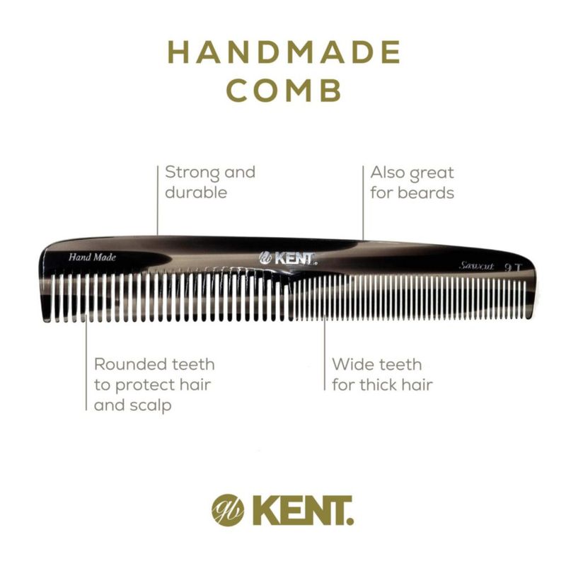 Peine KENT 19 cm Dientes Finos y Anchos Negro Grafito