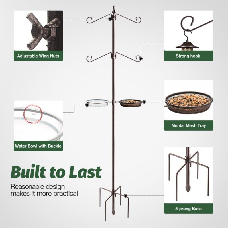 Alimentador para Pájaros NestShld 206 cm Poste de Metal con 4 Ganchos