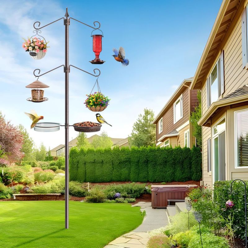 Alimentador para Pájaros NestShld 206 cm Poste de Metal con 4 Ganchos