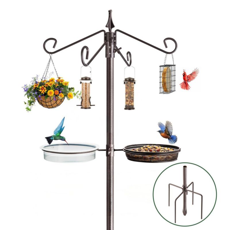 Alimentador para Pájaros NestShld 206 cm Poste de Metal con 4 Ganchos
