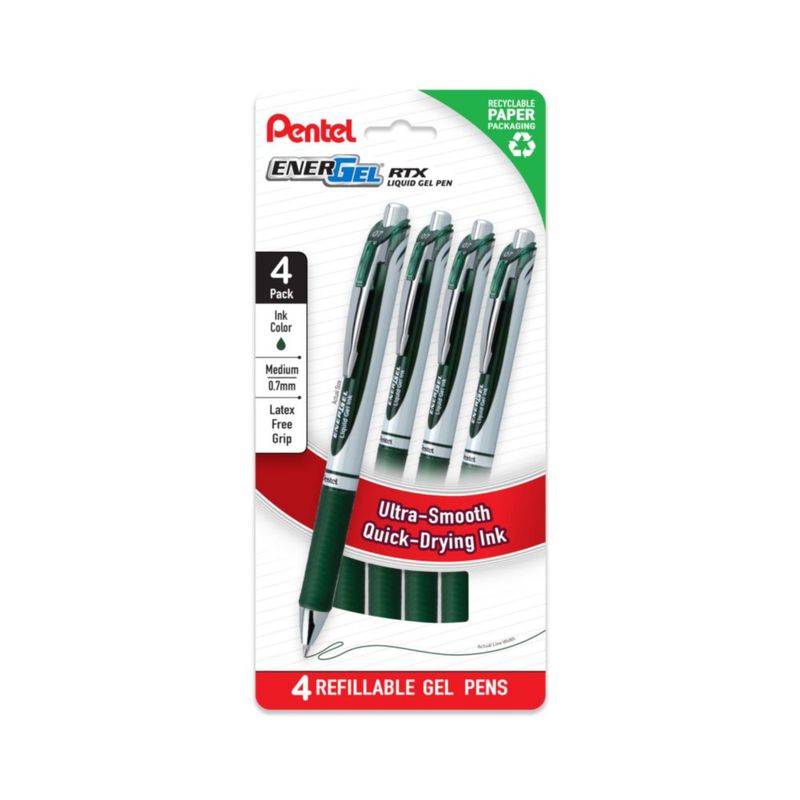 Bolígrafos de gel Pentel EnerGel RTX 0.7 mm Verde Bosque (4 unidades)