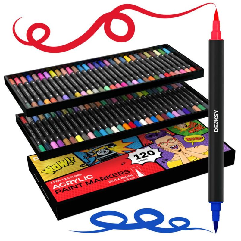 Marcadores de Pintura Acrílica de Doble Punta DENKSY 120 colores