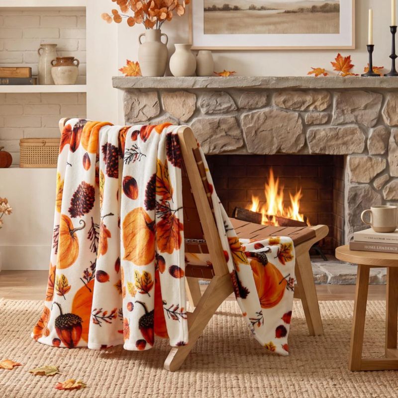 Manta BEDELITE Twin 152 cm de Felpa Otoñal con Calabaza