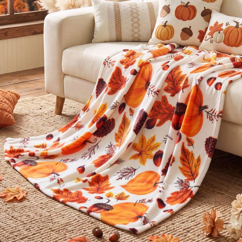 Manta BEDELITE Twin 152 cm de Felpa Otoñal con Calabaza