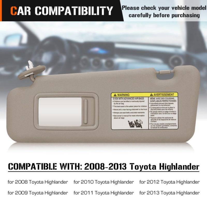 Visor solar izquierdo Aeagle para Toyota Highlander (2008-2013) color beige con luz integrada