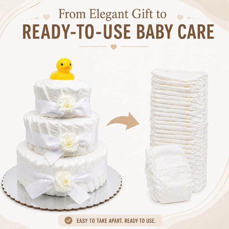 Pastel de Pañales Choobly 50 uds Blanco – Regalo para Baby Shower