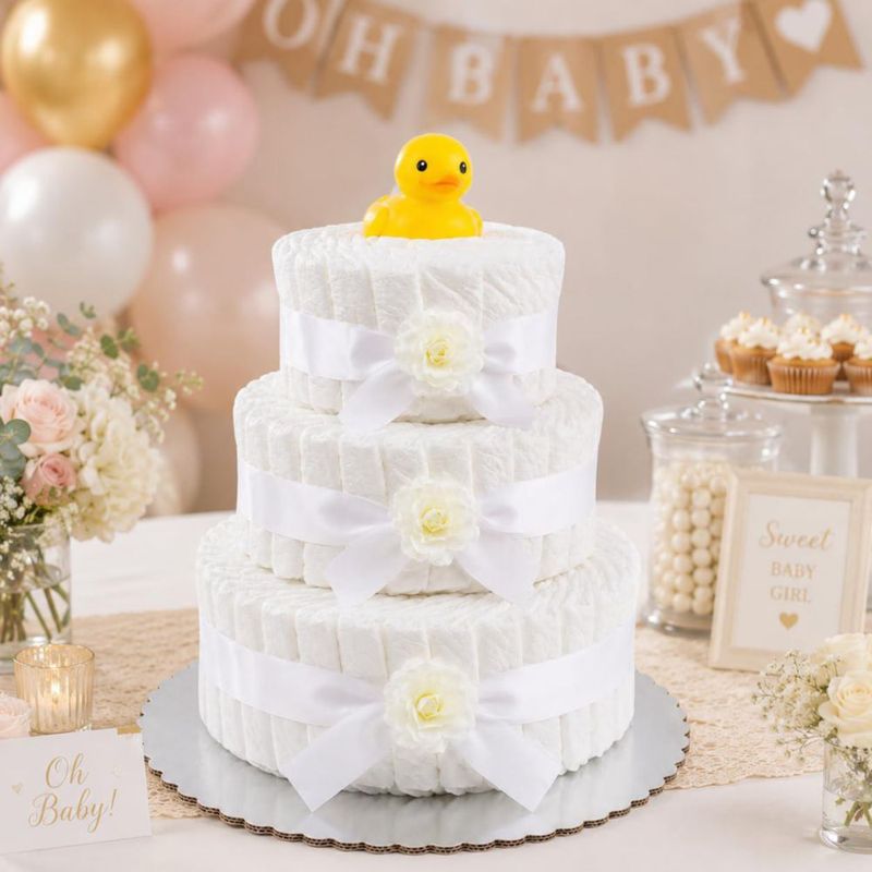 Pastel de Pañales Choobly 50 uds Blanco – Regalo para Baby Shower
