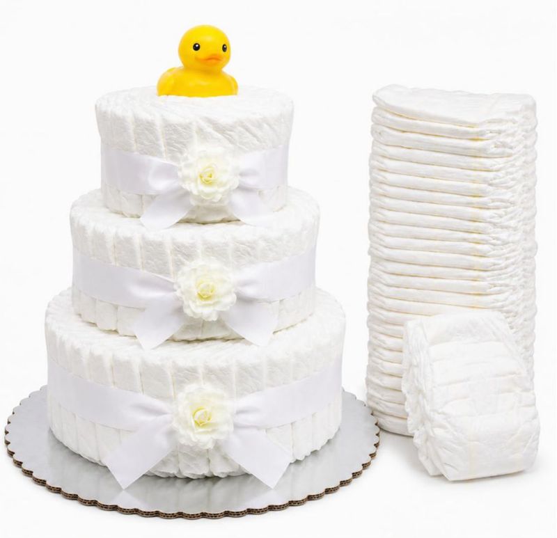 Pastel de Pañales Choobly 50 uds Blanco – Regalo para Baby Shower