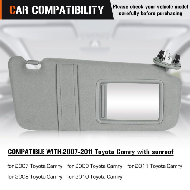 Visor solar lateral derecho Aeagle para Toyota Camry 2007‑2011 Gris con espejo y luz