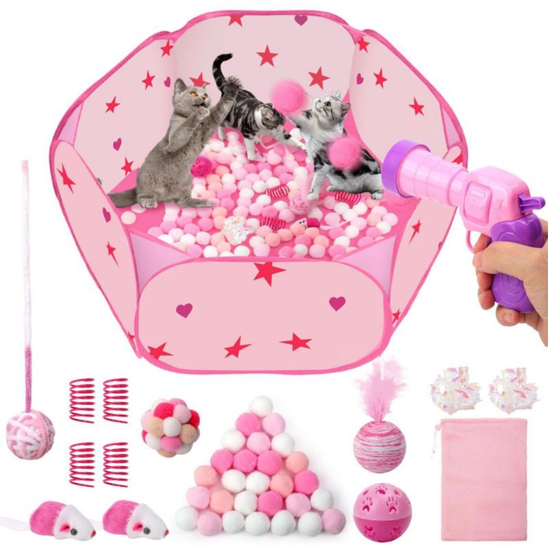 Pozo de bolas para gatos fooind 89 cm con lanzador y set de 216 piezas