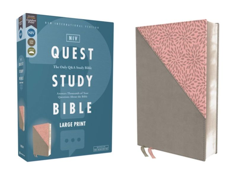 Biblia de estudio Zondervan gran formato gris/rosa