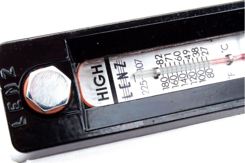 Indicador LENZ T-550-5 de nivel de tanque hidráulico con pantalla de temperatura de 13 cm y 200 °F
