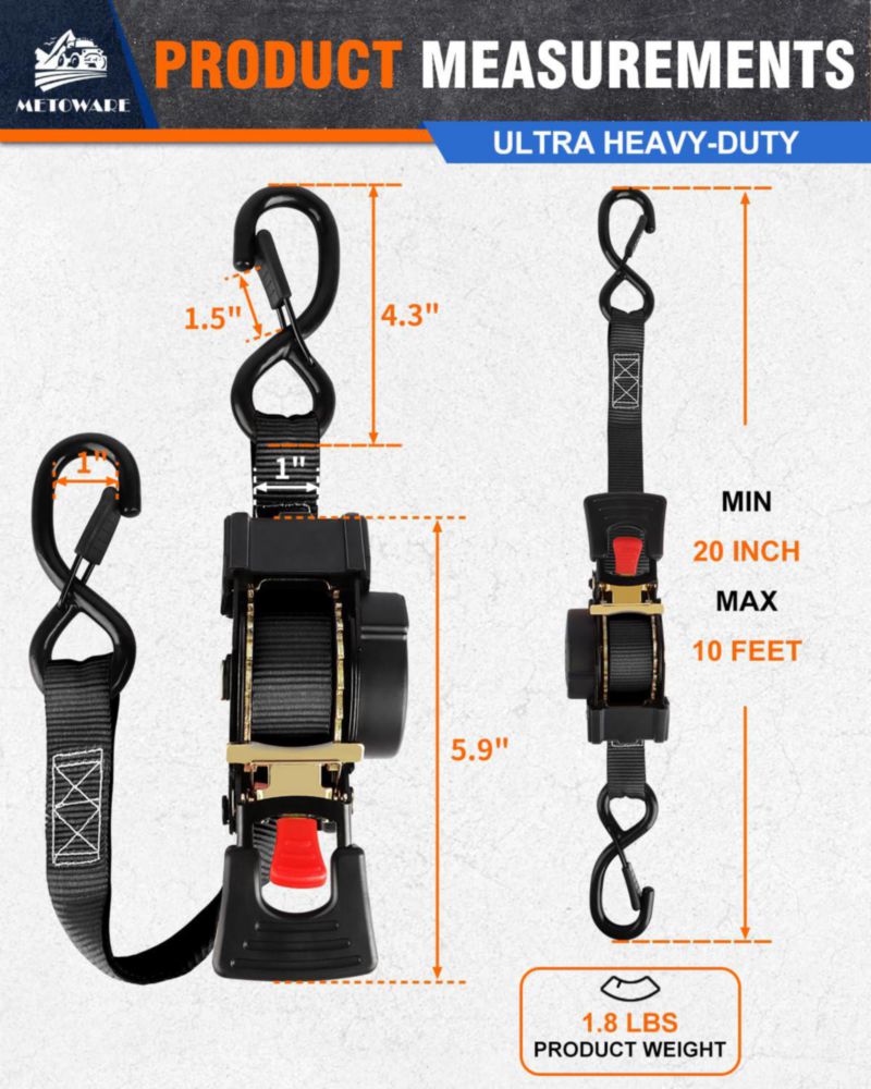 Correas de trinquete METOWARE 1" x 3 m (paquete de 4) negro
