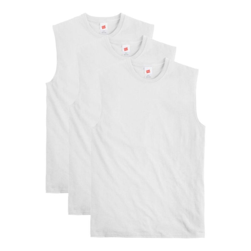 Camiseta sin mangas Hanes 3 unidades algodón blanco