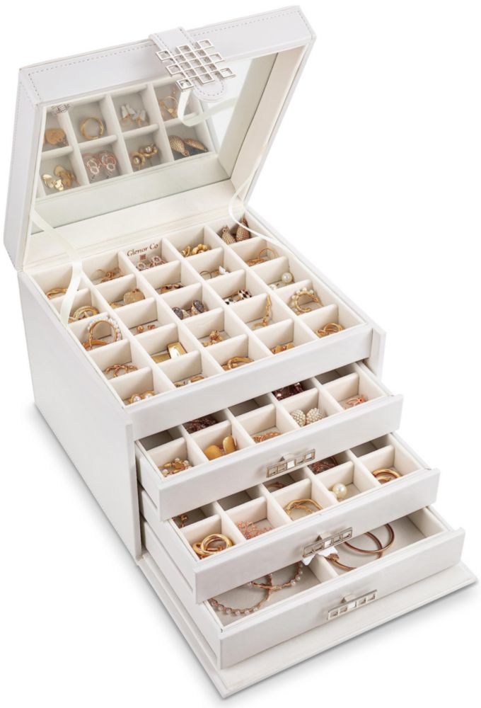 Organizador de Pendientes Glenor 75/4 Ranuras Cuero PU Blanco