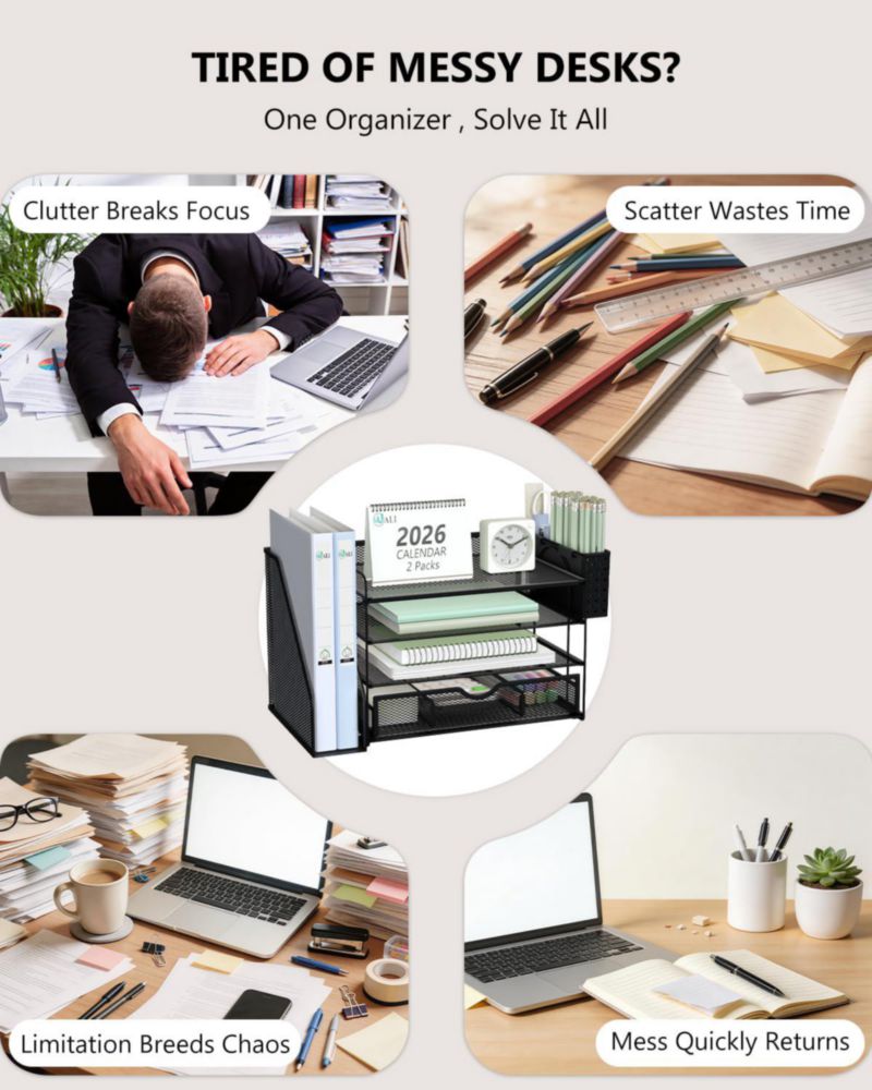 Organizador de escritorio de 4 niveles WALI paquete de 2 color negro