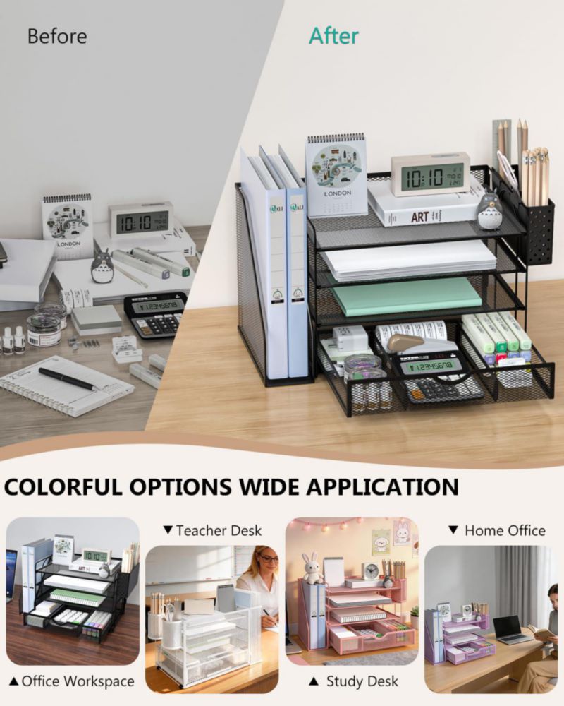 Organizador de escritorio de 4 niveles WALI paquete de 2 color negro