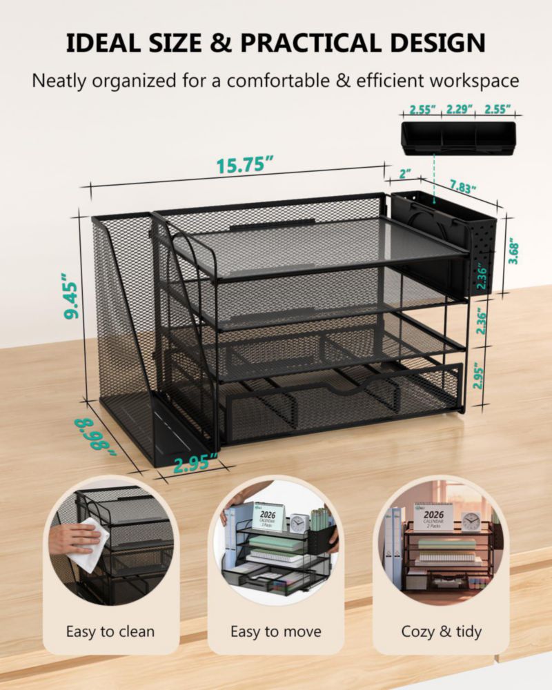 Organizador de escritorio de 4 niveles WALI paquete de 2 color negro