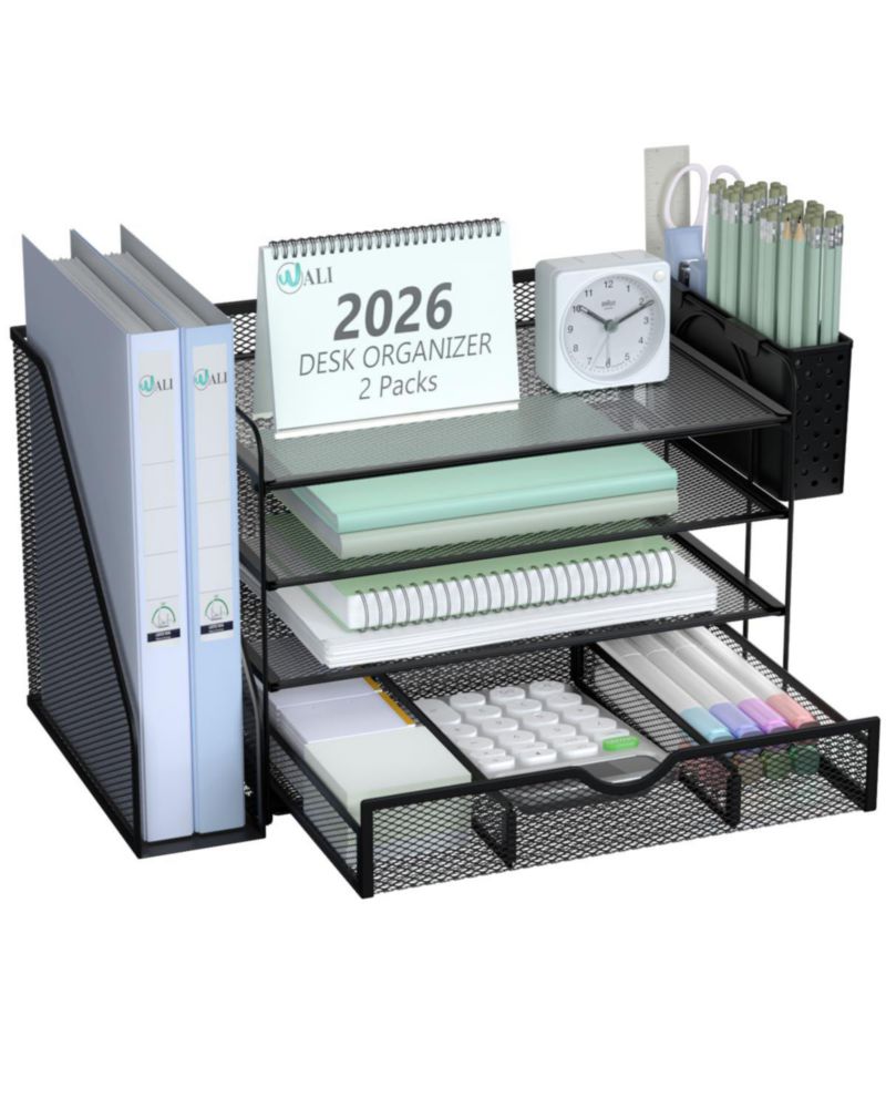 Organizador de escritorio de 4 niveles WALI paquete de 2 color negro