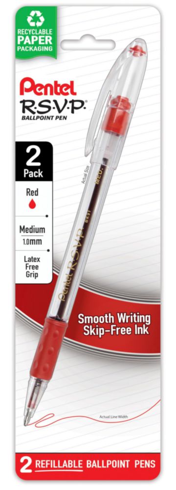 Bolígrafo Pentel RSVP 10 mm Rojo – Pack de 2