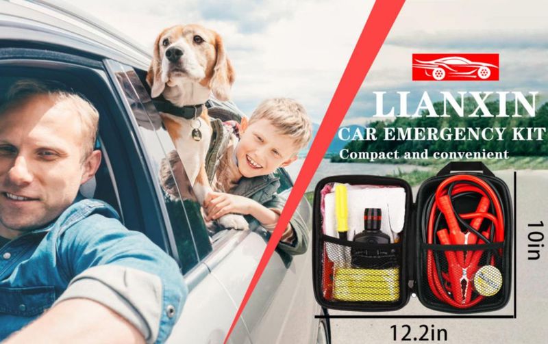 Kit de Emergencia Vial LIANXIN con Cables de Arranque y Linterna Frontal