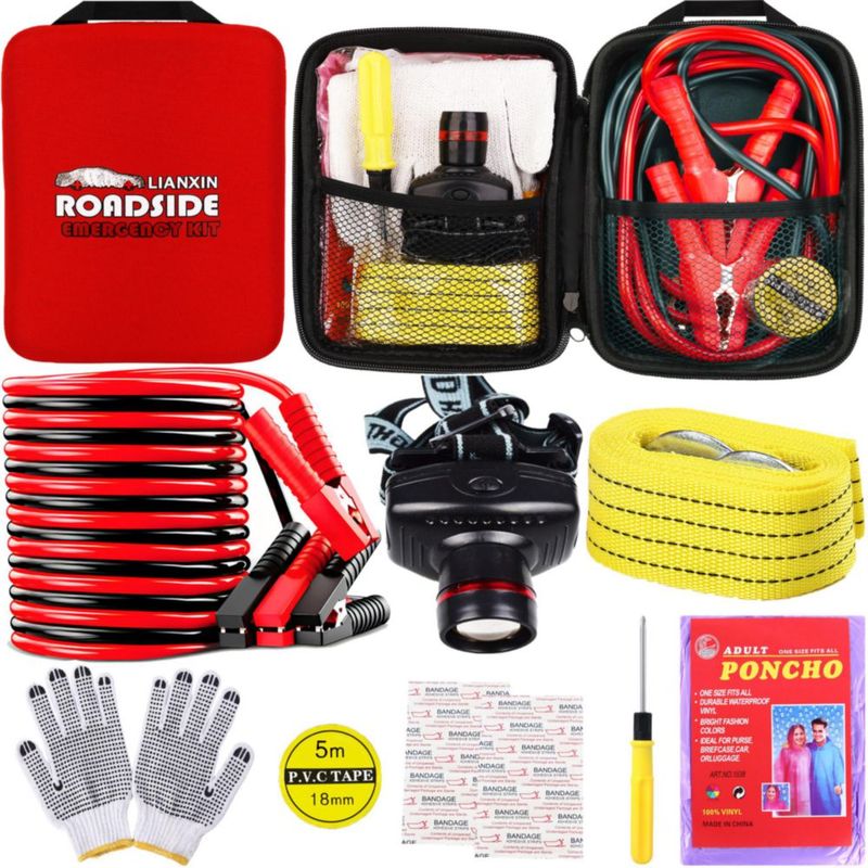Kit de Emergencia Vial LIANXIN con Cables de Arranque y Linterna Frontal