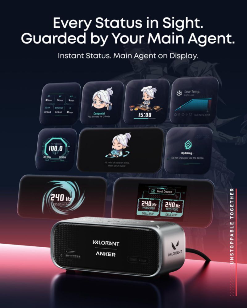 Hub USB‑C Anker VALORANT 10‑en‑1 con Pantalla Inteligente