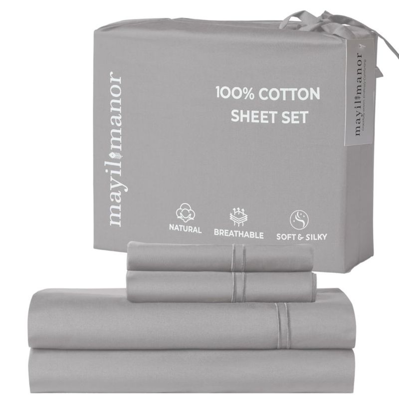Juego de sábanas Mayil Manor Queen 500 hilos algodón gris – 4 piezas