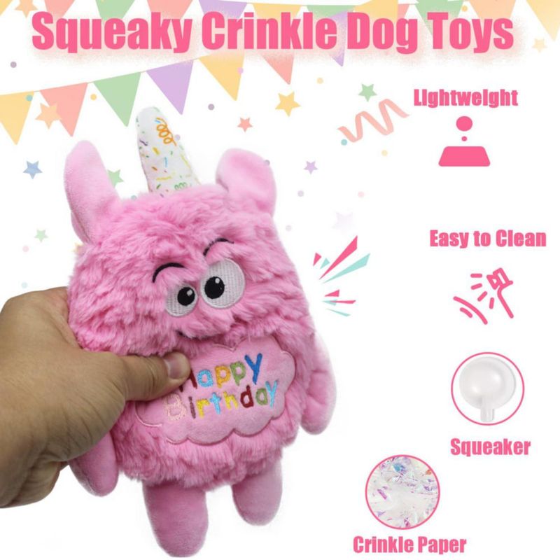 Juguete para Perro HUGEME Monstruo de Peluche Rosa con Silbido de Cumpleaños