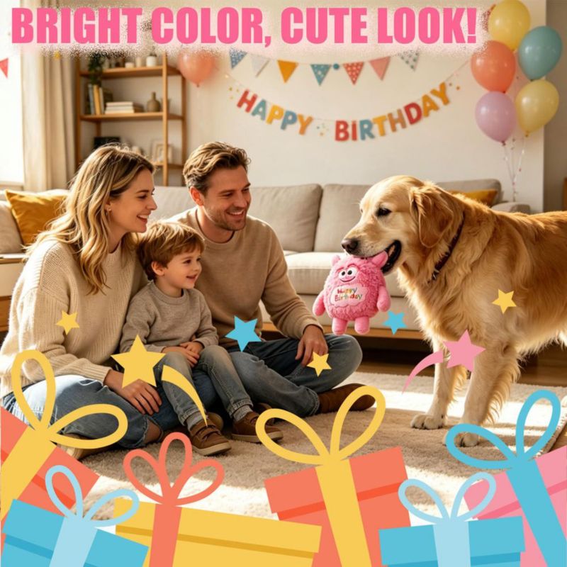 Juguete para Perro HUGEME Monstruo de Peluche Rosa con Silbido de Cumpleaños