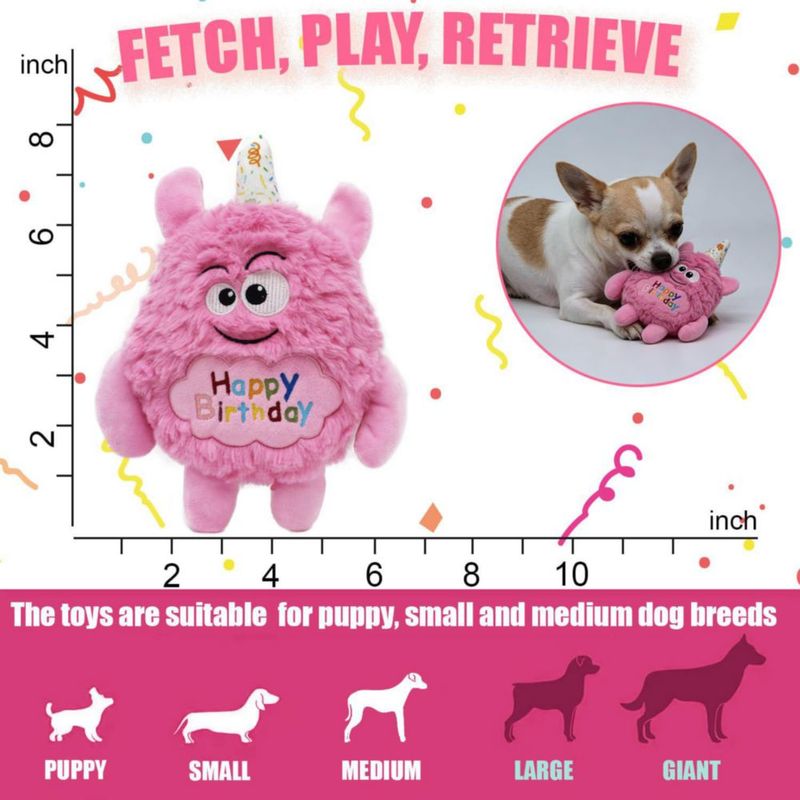 Juguete para Perro HUGEME Monstruo de Peluche Rosa con Silbido de Cumpleaños