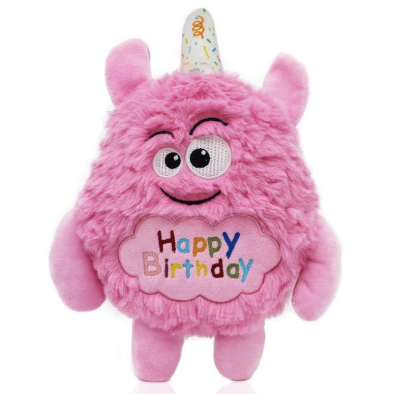 Juguete para Perro HUGEME Monstruo de Peluche Rosa con Silbido de Cumpleaños