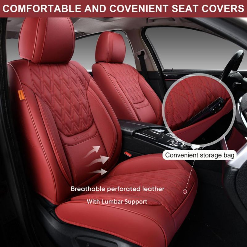 Fundas de Asiento TINRAIYANG Juego Completo Cuero Sintético Rojo Vino