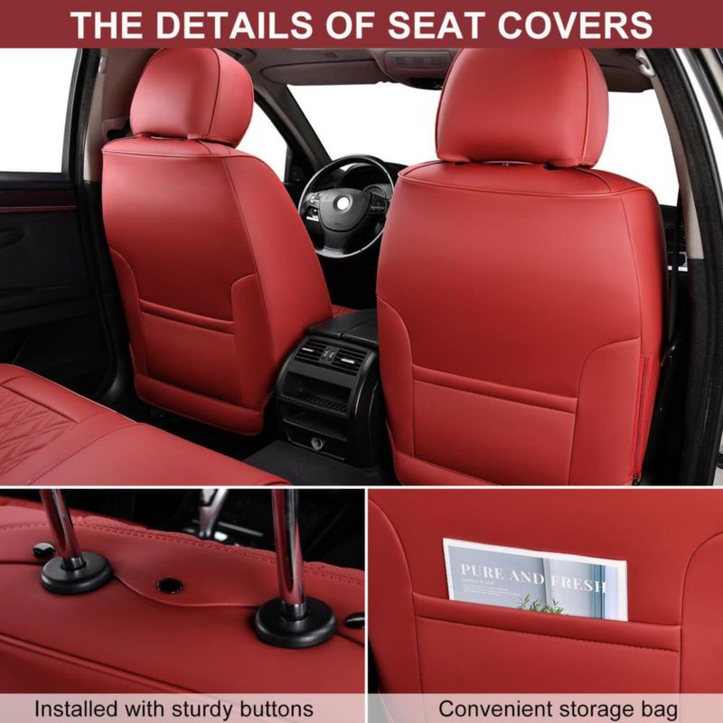 Fundas de Asiento TINRAIYANG Juego Completo Cuero Sintético Rojo Vino