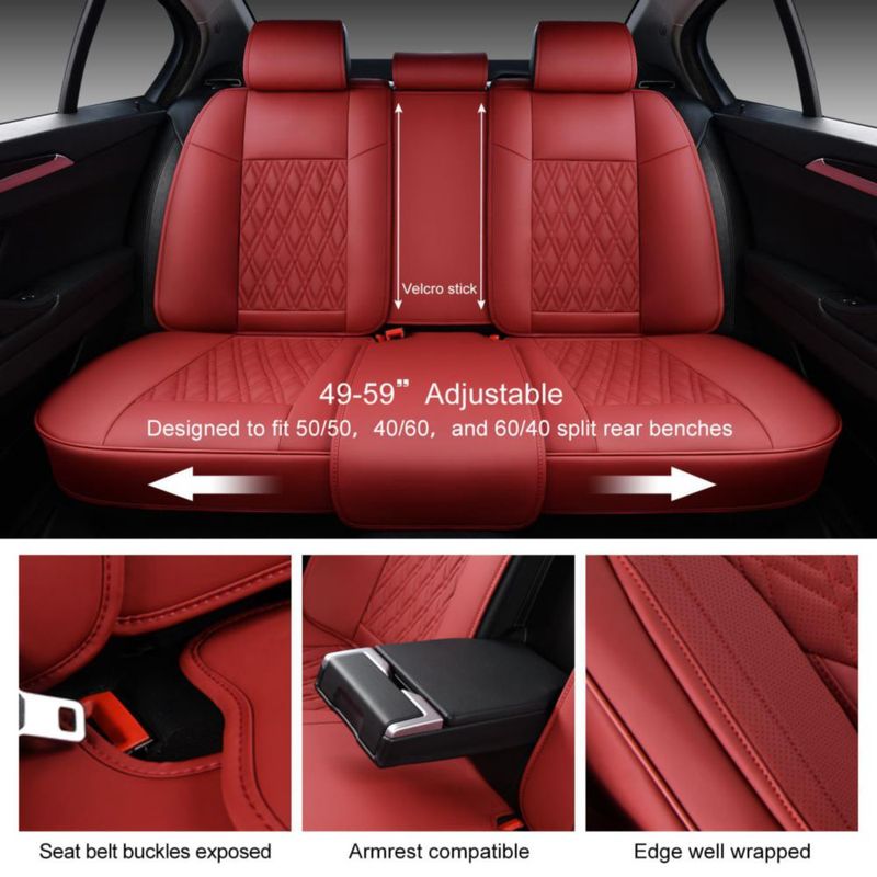Fundas de Asiento TINRAIYANG Juego Completo Cuero Sintético Rojo Vino