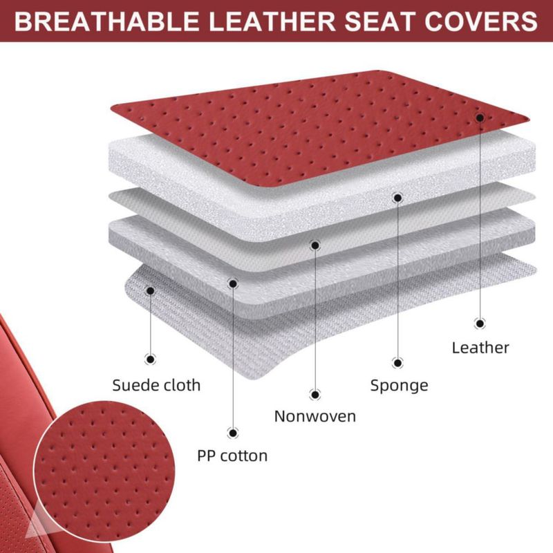 Fundas de Asiento TINRAIYANG Juego Completo Cuero Sintético Rojo Vino