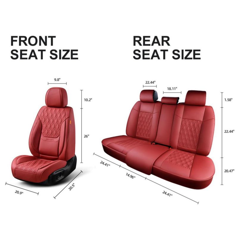 Fundas de Asiento TINRAIYANG Juego Completo Cuero Sintético Rojo Vino