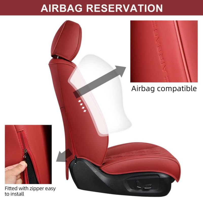 Fundas de Asiento TINRAIYANG Juego Completo Cuero Sintético Rojo Vino
