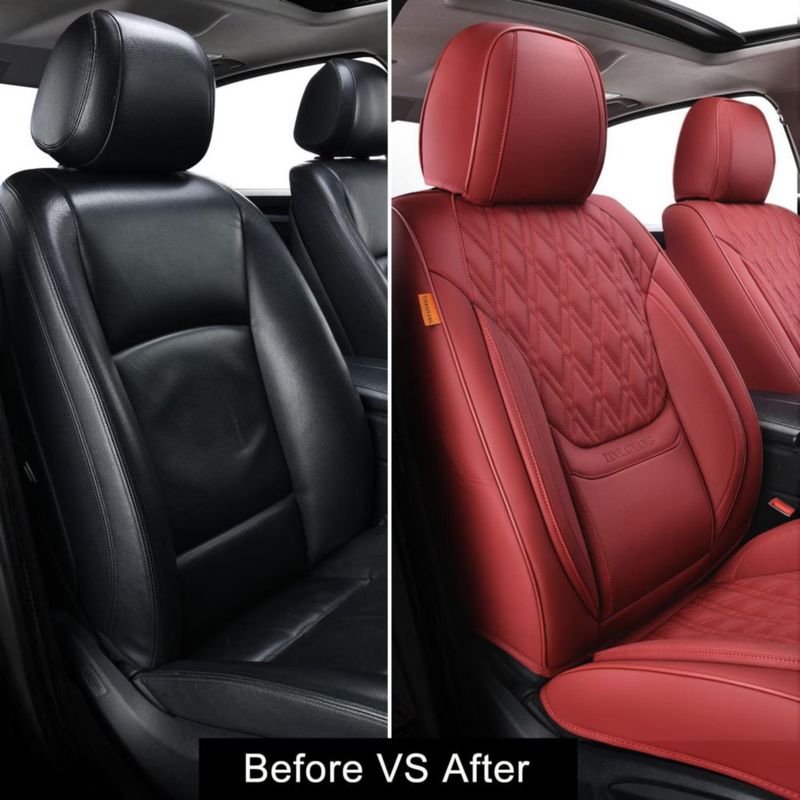Fundas de Asiento TINRAIYANG Juego Completo Cuero Sintético Rojo Vino