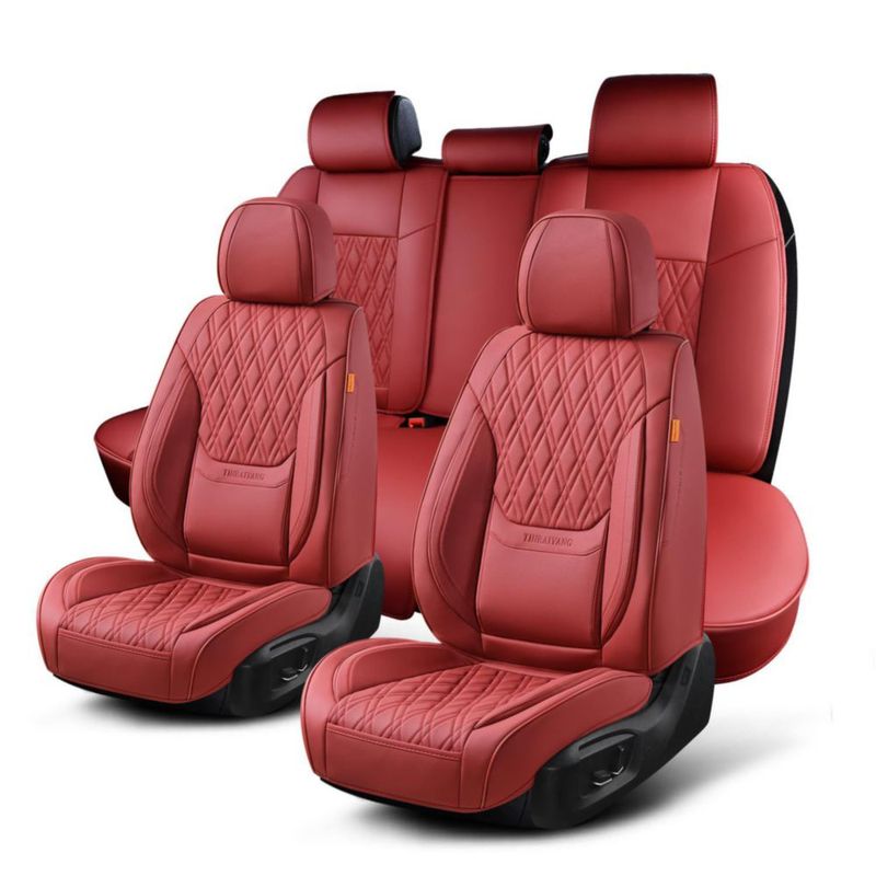 Fundas de Asiento TINRAIYANG Juego Completo Cuero Sintético Rojo Vino