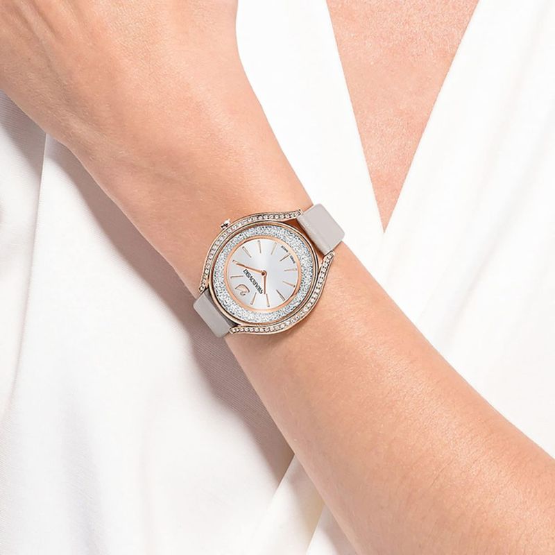 Reloj Swarovski Aura Cristalina con Correa de Cuero Gris