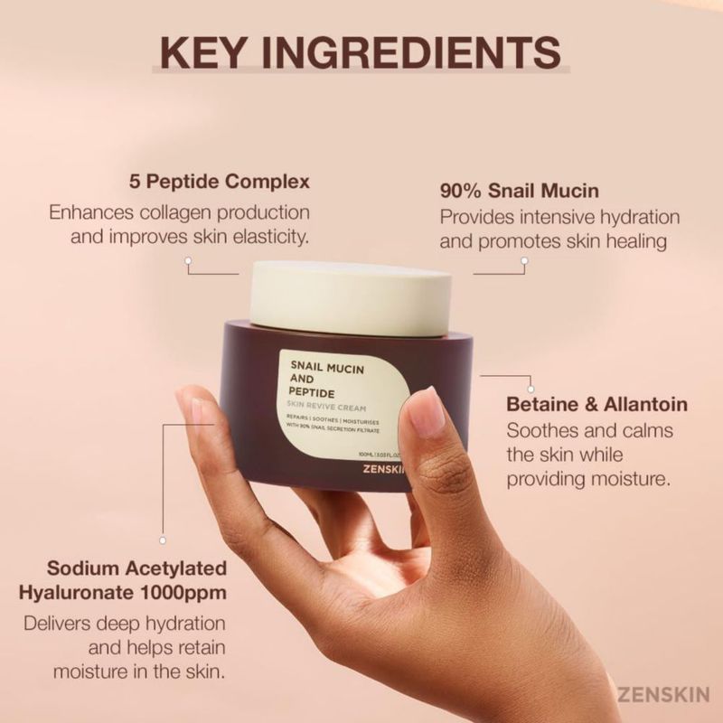 Crema Hidratante Zenskin 100 ml con Moco de Caracol y Péptido