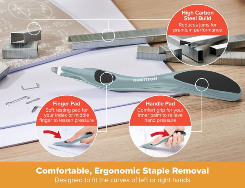 Engrapadora Bostitch de 50 hojas color Salvia con removedor y grapas