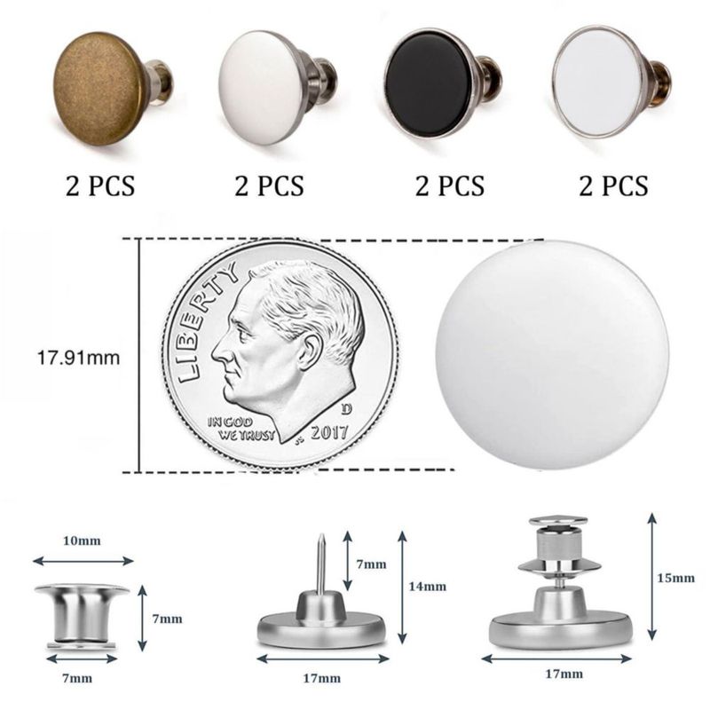 Botones Metálicos Ajustables ZENGLU 17 mm 8 piezas para Pantalones