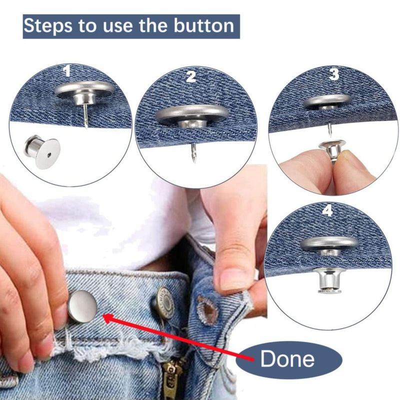 Botones Metálicos Ajustables ZENGLU 17 mm 8 piezas para Pantalones